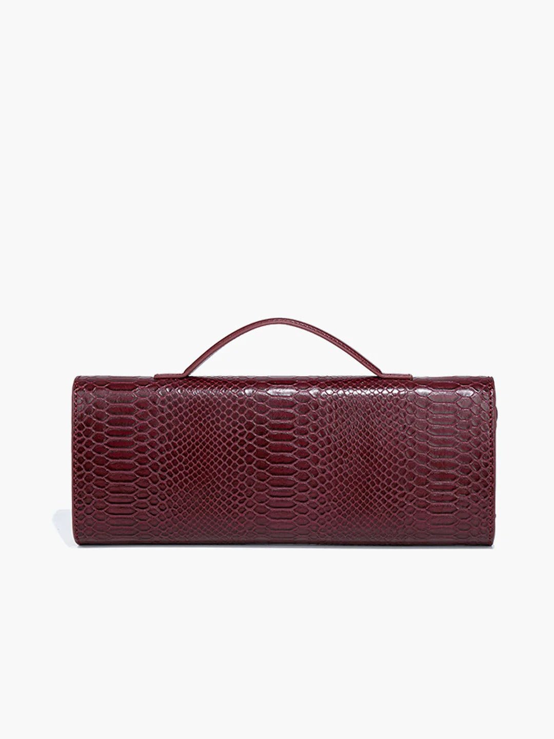 Mira | Snake - Embossed Vegan Leather Clutch – Top Handle & Gold Twist Lock - in Wine Red | Arvea Bags