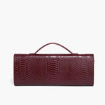 Mira | Snake - Embossed Vegan Leather Clutch – Top Handle & Gold Twist Lock - in Wine Red | Arvea Bags