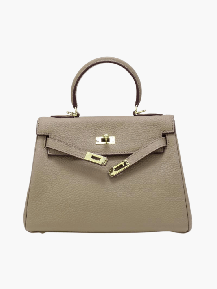 Mireza | Taupe Textured Leather Handbag – Elegant & Versatile - in Taupe | Arvea Bags