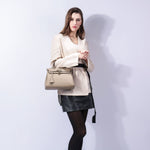 Mireza | Taupe Textured Leather Handbag – Elegant & Versatile - in Taupe | Arvea Bags