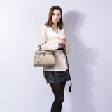 Mireza | Taupe Textured Leather Handbag – Elegant & Versatile - in Taupe | Arvea Bags