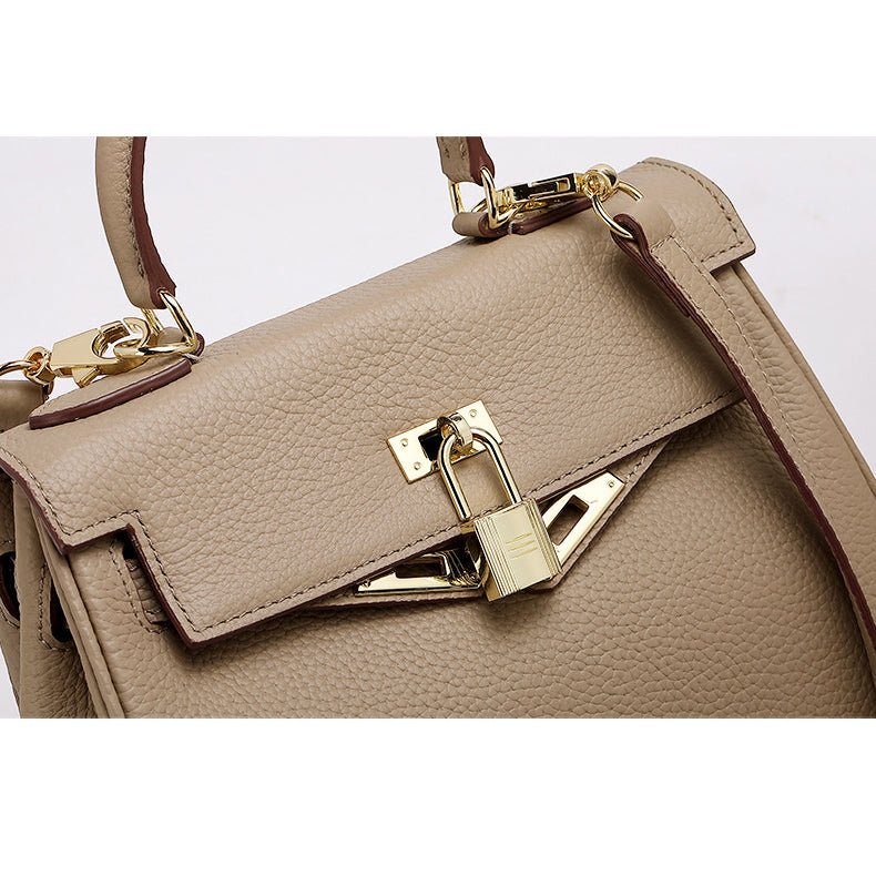 Mireza | Taupe Textured Leather Handbag – Elegant & Versatile - in Taupe | Arvea Bags