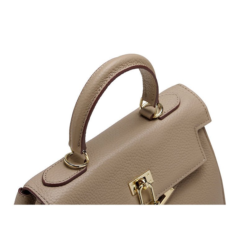 Mireza | Taupe Textured Leather Handbag – Elegant & Versatile - in Taupe | Arvea Bags