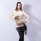 Mireza | Taupe Textured Leather Handbag – Elegant & Versatile - in Taupe | Arvea Bags