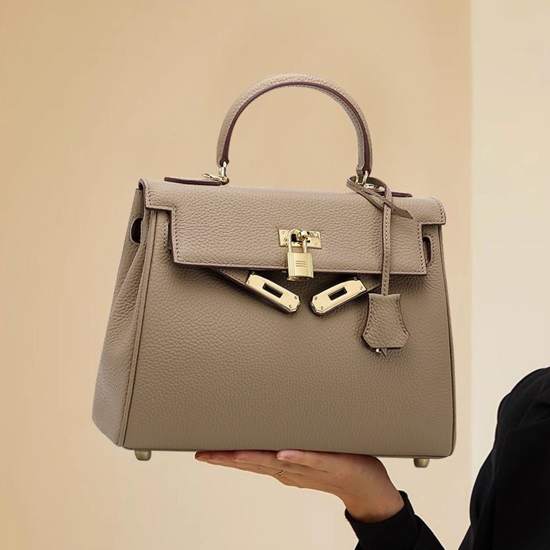 Mireza | Taupe Textured Leather Handbag – Elegant & Versatile - in Taupe | Arvea Bags
