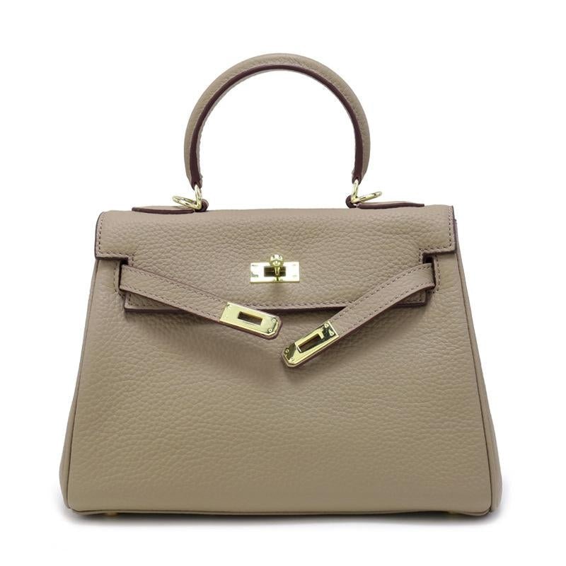 Mireza | Taupe Textured Leather Handbag – Elegant & Versatile - in Taupe | Arvea Bags