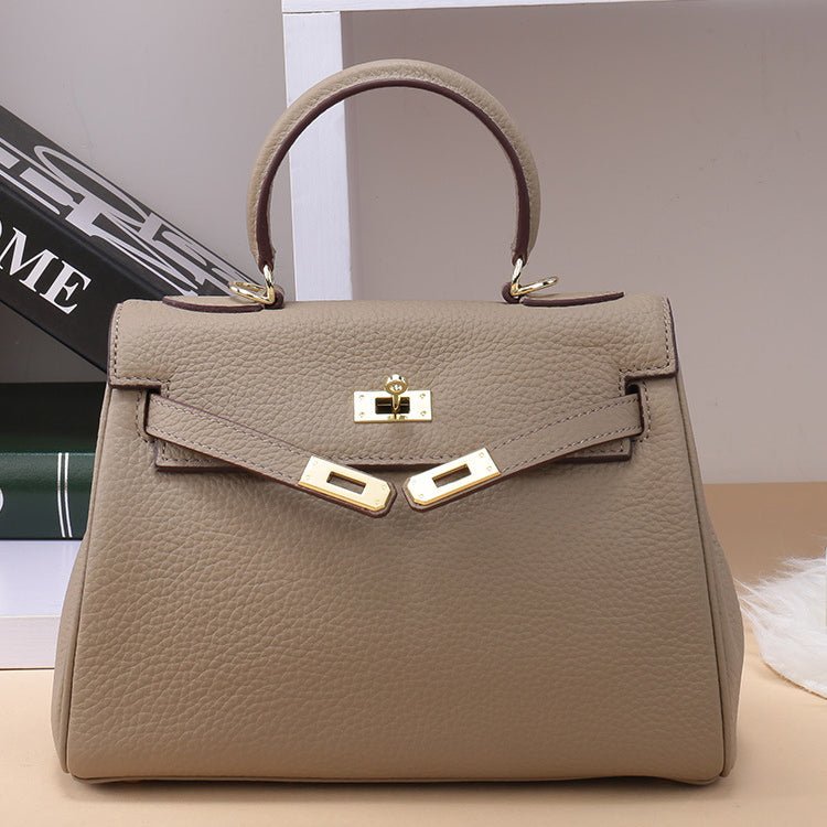 Mireza | Taupe Textured Leather Handbag – Elegant & Versatile - in Taupe | Arvea Bags