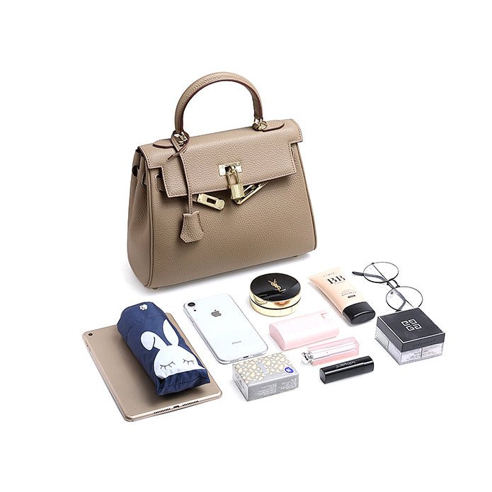 Mireza | Taupe Textured Leather Handbag – Elegant & Versatile - in Taupe | Arvea Bags