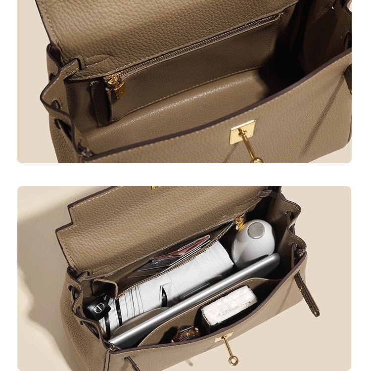 Mireza | Taupe Textured Leather Handbag – Elegant & Versatile - in Taupe | Arvea Bags