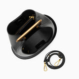 Modern Sculptural Leather Handbag – Minimalist Design with Gold Handle - in Black | Arvea Bags