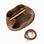 Modern Sculptural Leather Handbag – Minimalist Design with Gold Handle - in Caramel | Arvea Bags