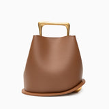 Modern Sculptural Leather Handbag – Minimalist Design with Gold Handle - in Caramel | Arvea Bags