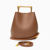 Modern Sculptural Leather Handbag – Minimalist Design with Gold Handle - in Caramel | Arvea Bags
