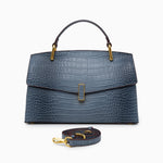 Monaco Croc - Embossed Top Handle Bag – Luxury Structured Satchel for Women - in Blue | Arvea Bags