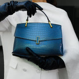 Monaco Croc - Embossed Top Handle Bag – Luxury Structured Satchel for Women - in Blue | Arvea Bags