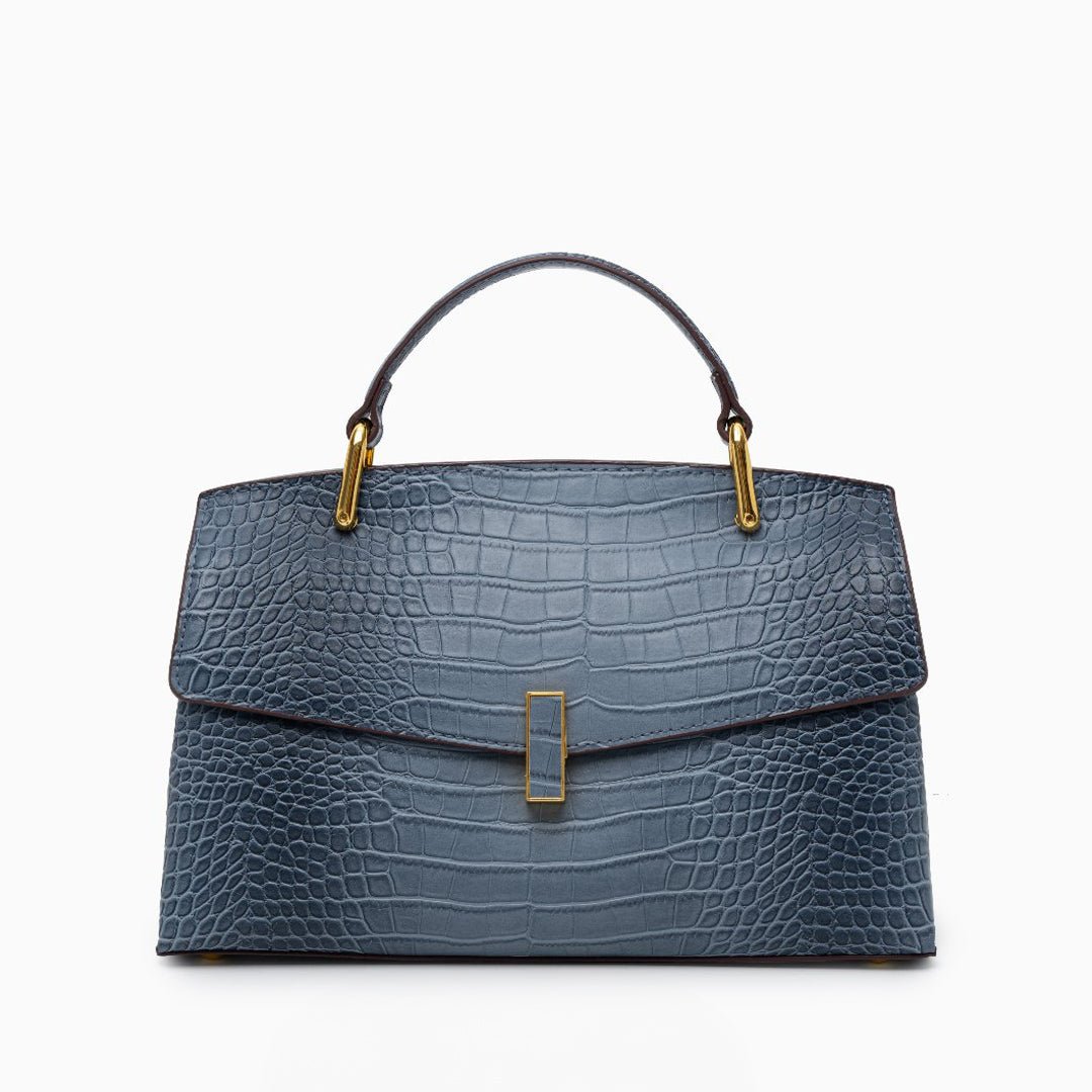 Monaco Croc - Embossed Top Handle Bag – Luxury Structured Satchel for Women - in Blue | Arvea Bags