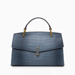 Monaco Croc - Embossed Top Handle Bag – Luxury Structured Satchel for Women - in Blue | Arvea Bags