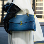 Monaco Croc - Embossed Top Handle Bag – Luxury Structured Satchel for Women - in Blue | Arvea Bags