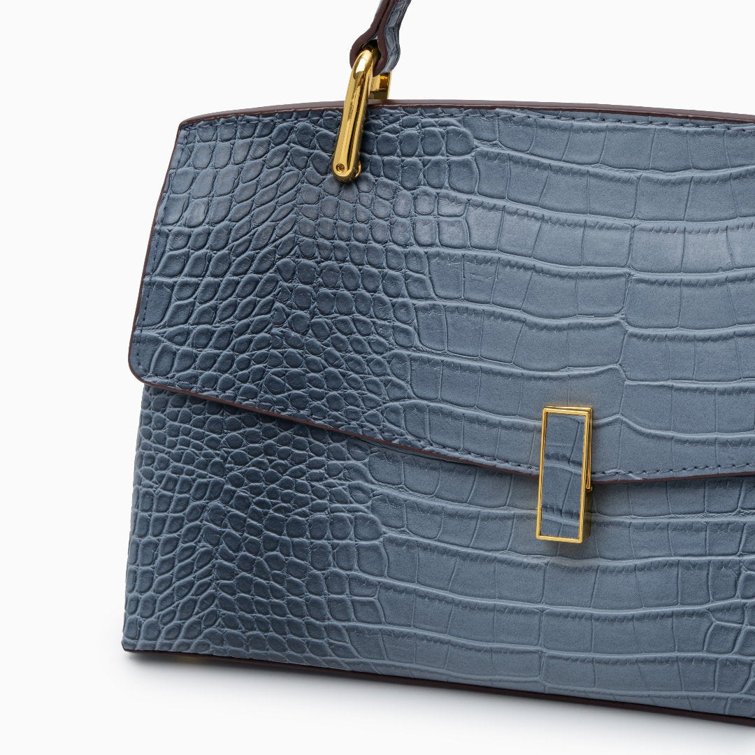 Monaco Croc - Embossed Top Handle Bag – Luxury Structured Satchel for Women - in Blue | Arvea Bags