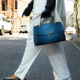 Monaco Croc - Embossed Top Handle Bag – Luxury Structured Satchel for Women - in Blue | Arvea Bags