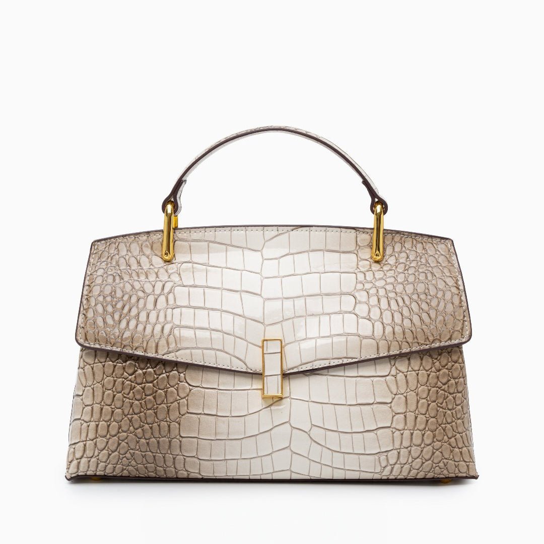 Monaco Croc - Embossed Top Handle Bag – Luxury Structured Satchel for Women - in Light Beige | Arvea Bags