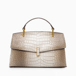 Monaco Croc - Embossed Top Handle Bag – Luxury Structured Satchel for Women - in Light Beige | Arvea Bags