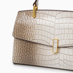 Monaco Croc - Embossed Top Handle Bag – Luxury Structured Satchel for Women - in Light Beige | Arvea Bags