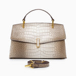 Monaco Croc - Embossed Top Handle Bag – Luxury Structured Satchel for Women - in Light Beige | Arvea Bags