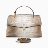 Monaco Croc - Embossed Top Handle Bag – Luxury Structured Satchel for Women - in Light Beige | Arvea Bags