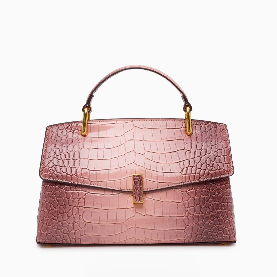 Monaco Croc - Embossed Top Handle Bag – Luxury Structured Satchel for Women - in Salmon Pink | Arvea Bags