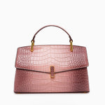 Monaco Croc - Embossed Top Handle Bag – Luxury Structured Satchel for Women - in Salmon Pink | Arvea Bags