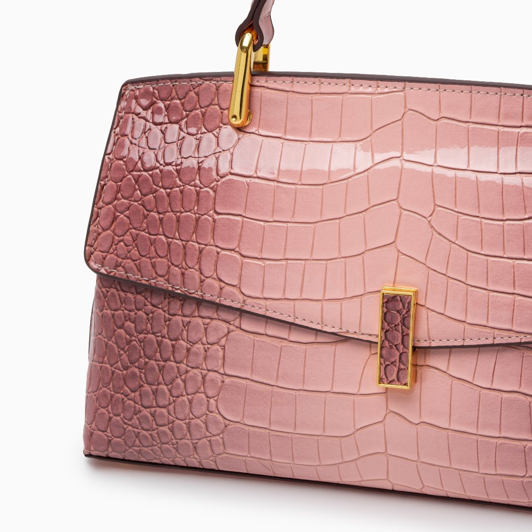 Monaco Croc - Embossed Top Handle Bag – Luxury Structured Satchel for Women - in Salmon Pink | Arvea Bags