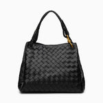 Monaco Woven Tote Bag with Braided Handle and Gold Accent – Luxury Designer Handbag - in Black | Arvea Bags