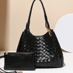 Monaco Woven Tote Bag with Braided Handle and Gold Accent – Luxury Designer Handbag - in Black | Arvea Bags