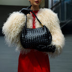 Monaco Woven Tote Bag with Braided Handle and Gold Accent – Luxury Designer Handbag - in Black | Arvea Bags