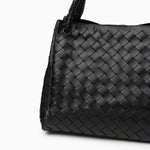 Monaco Woven Tote Bag with Braided Handle and Gold Accent – Luxury Designer Handbag - in Black | Arvea Bags
