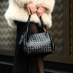 Monaco Woven Tote Bag with Braided Handle and Gold Accent – Luxury Designer Handbag - in Black | Arvea Bags