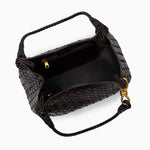 Monaco Woven Tote Bag with Braided Handle and Gold Accent – Luxury Designer Handbag - in Dark Brown | Arvea Bags
