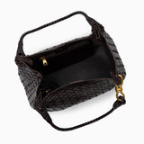 Monaco Woven Tote Bag with Braided Handle and Gold Accent – Luxury Designer Handbag - in Dark Brown | Arvea Bags