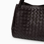Monaco Woven Tote Bag with Braided Handle and Gold Accent – Luxury Designer Handbag - in Dark Brown | Arvea Bags