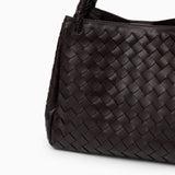 Monaco Woven Tote Bag with Braided Handle and Gold Accent – Luxury Designer Handbag - in Dark Brown | Arvea Bags