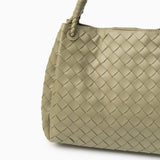 Monaco Woven Tote Bag with Braided Handle and Gold Accent – Luxury Designer Handbag - in Green | Arvea Bags