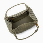 Monaco Woven Tote Bag with Braided Handle and Gold Accent – Luxury Designer Handbag - in Green | Arvea Bags