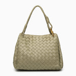 Monaco Woven Tote Bag with Braided Handle and Gold Accent – Luxury Designer Handbag - in Green | Arvea Bags