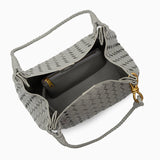 Monaco Woven Tote Bag with Braided Handle and Gold Accent – Luxury Designer Handbag - in Grey | Arvea Bags