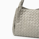Monaco Woven Tote Bag with Braided Handle and Gold Accent – Luxury Designer Handbag - in Grey | Arvea Bags