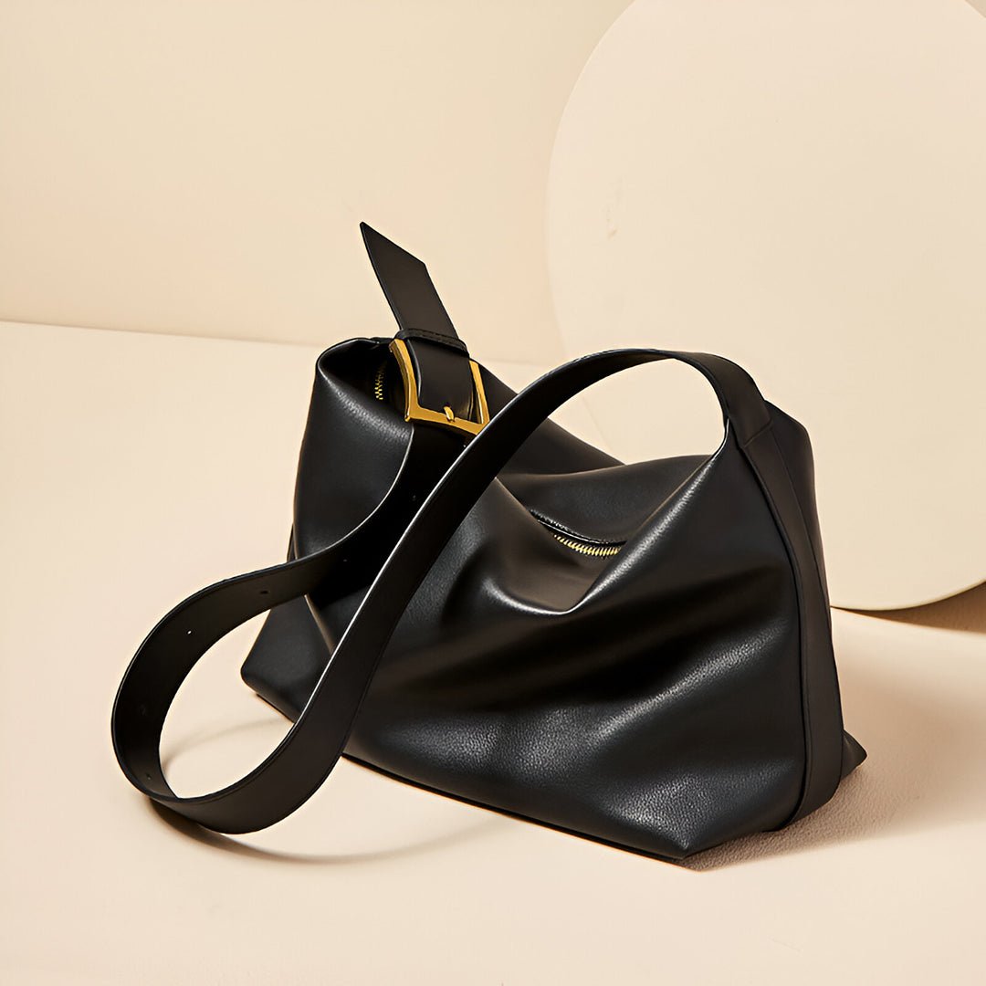 Monica Soft Leather Shoulder Bag – Slouchy Luxe in Black Leather - in Black | Arvea Bags