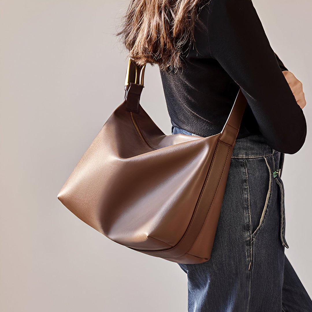 Monica Soft Leather Shoulder Bag – Slouchy Luxe in Black Leather - in Dark Brown | Arvea Bags