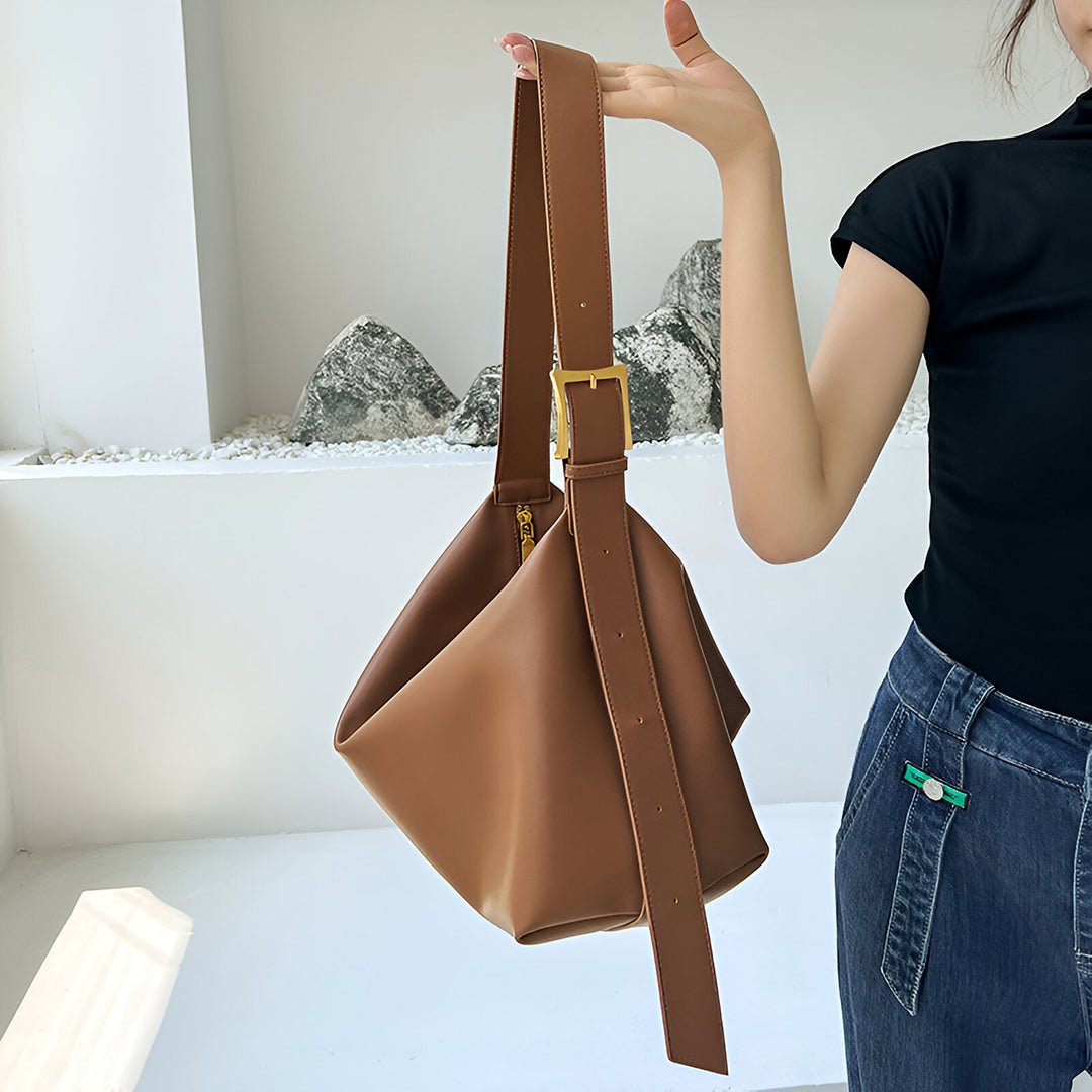 Monica Soft Leather Shoulder Bag – Slouchy Luxe in Black Leather - in Tan Brown | Arvea Bags