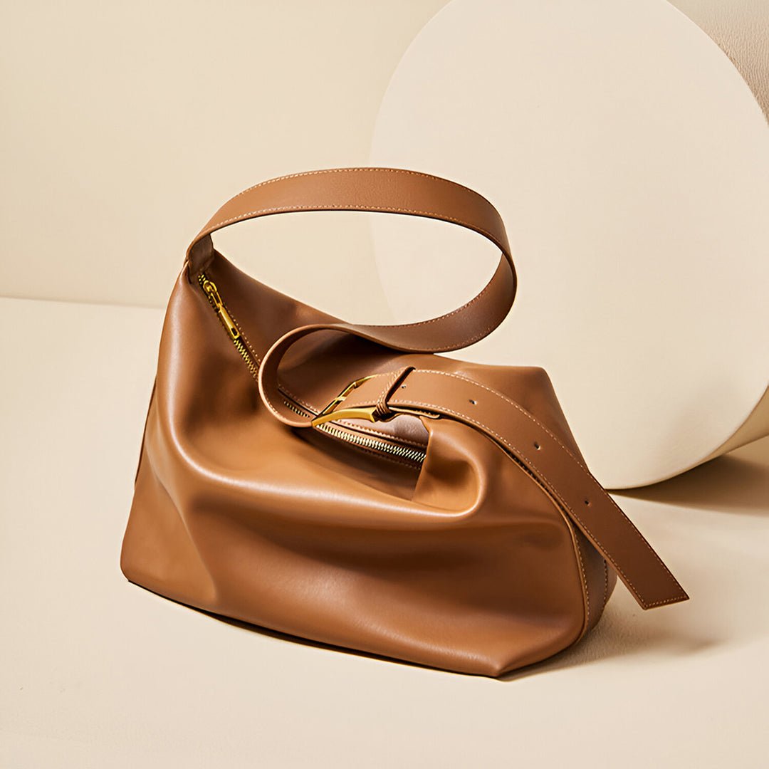 Monica Soft Leather Shoulder Bag – Slouchy Luxe in Black Leather - in Tan Brown | Arvea Bags